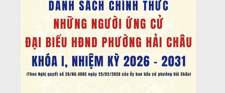 Danh sách chính thức những người ứng cử đại biểu HĐND phường Hải Châu khoá I, nhiệm kỳ 2026-2031