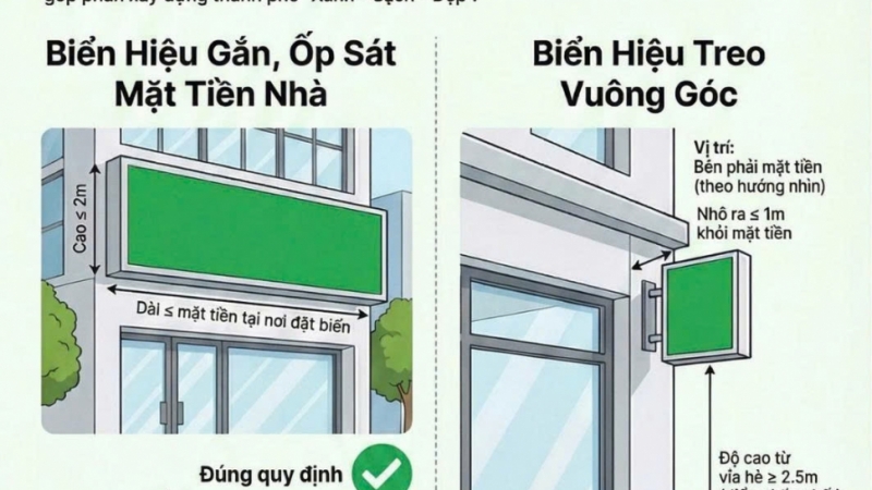 Hải Châu quy định cụ thể kích thước, vị trí lắp đặt biển hiệu kinh doanh theo Kế hoạch 109