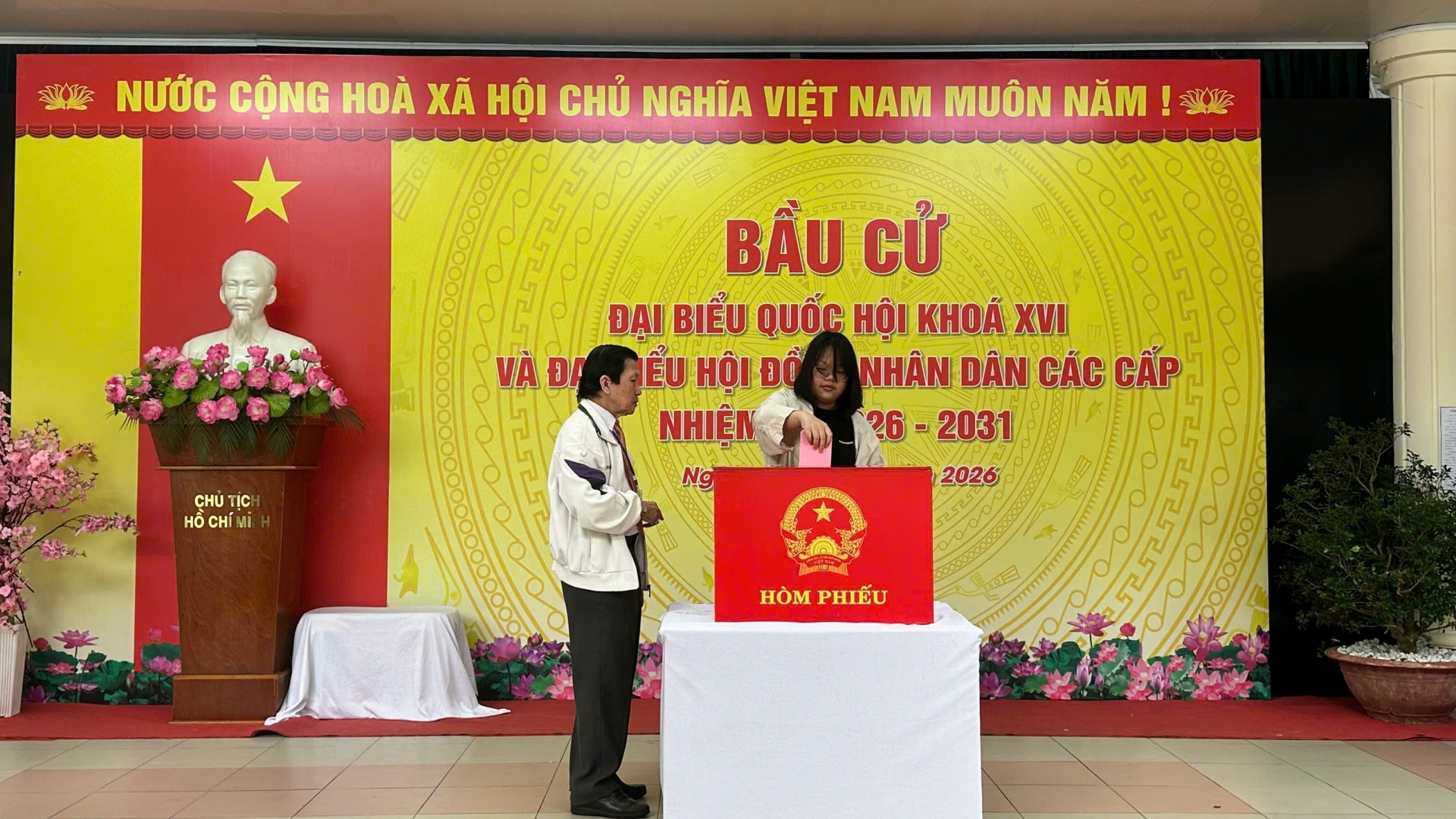 Tận tình hướng dẫn cử tri bỏ phiếu vào hòm phiếu